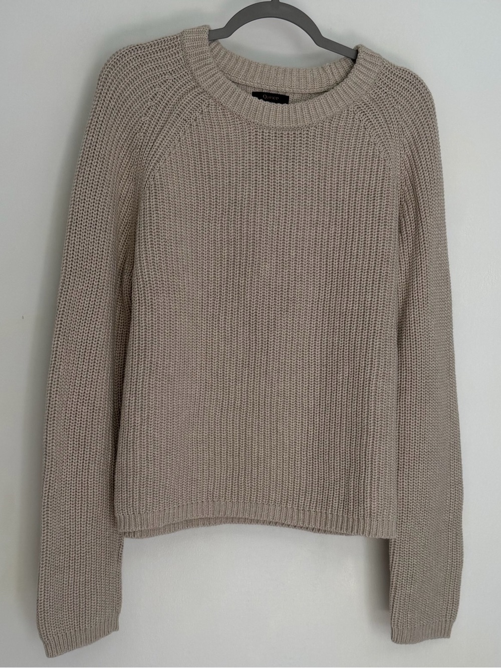 Quince Neutral Cream Beige Fisherman Crew Neck Knit Sweater